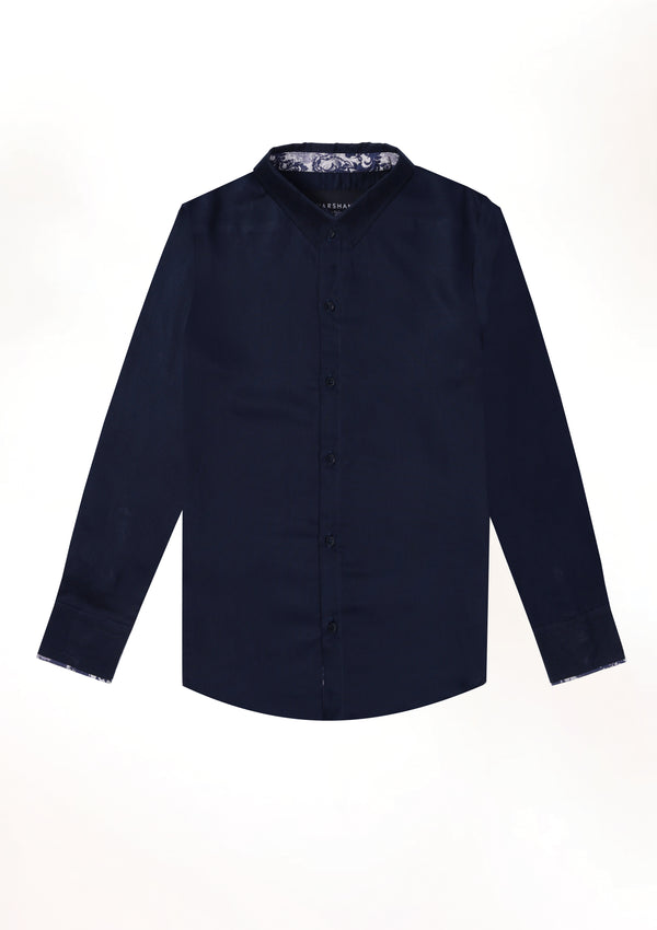Midnight Blue Long Sleeve Contrast Cuff Shirt