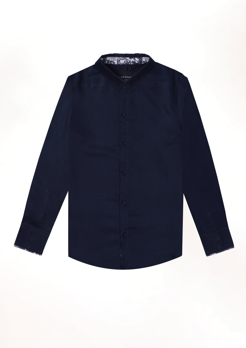 Midnight Blue Long Sleeve Contrast Cuff Shirt