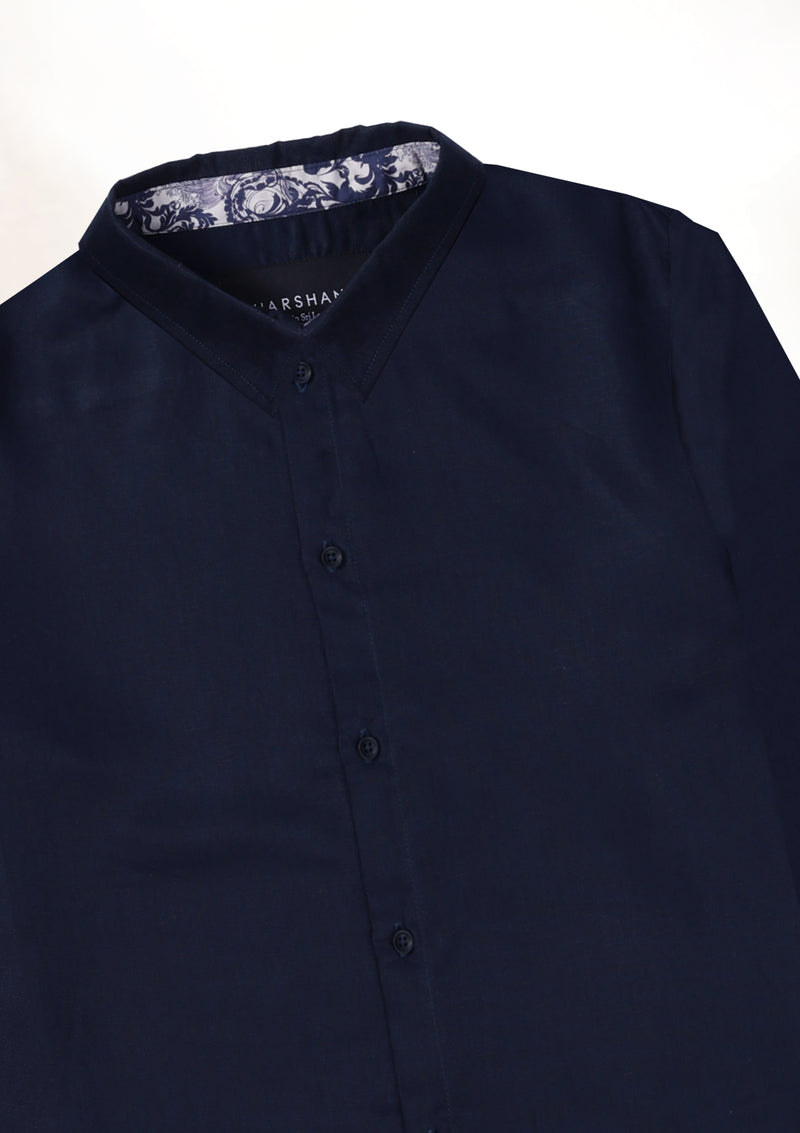 Midnight Blue Long Sleeve Contrast Cuff Shirt
