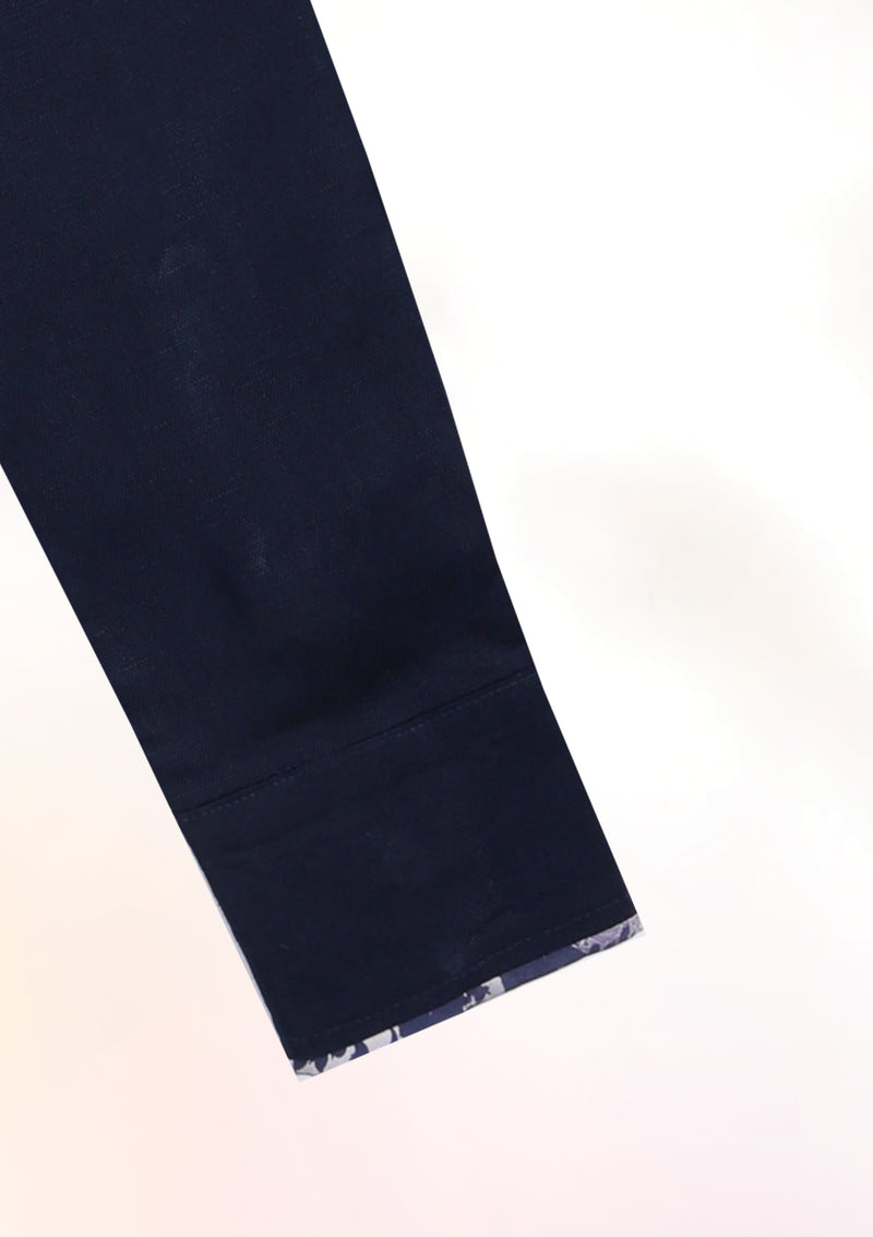 Midnight Blue Long Sleeve Contrast Cuff Shirt
