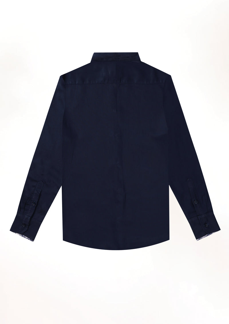 Midnight Blue Long Sleeve Contrast Cuff Shirt