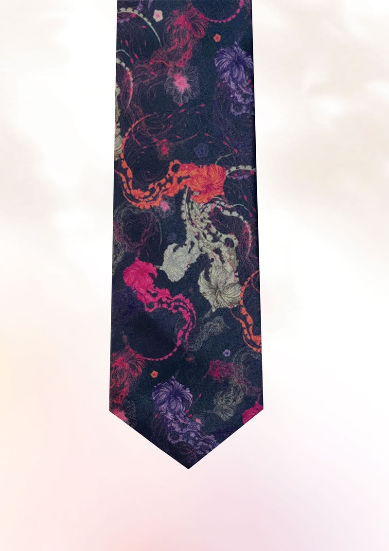 Vibrant Hibiscus Jellyfish Tie