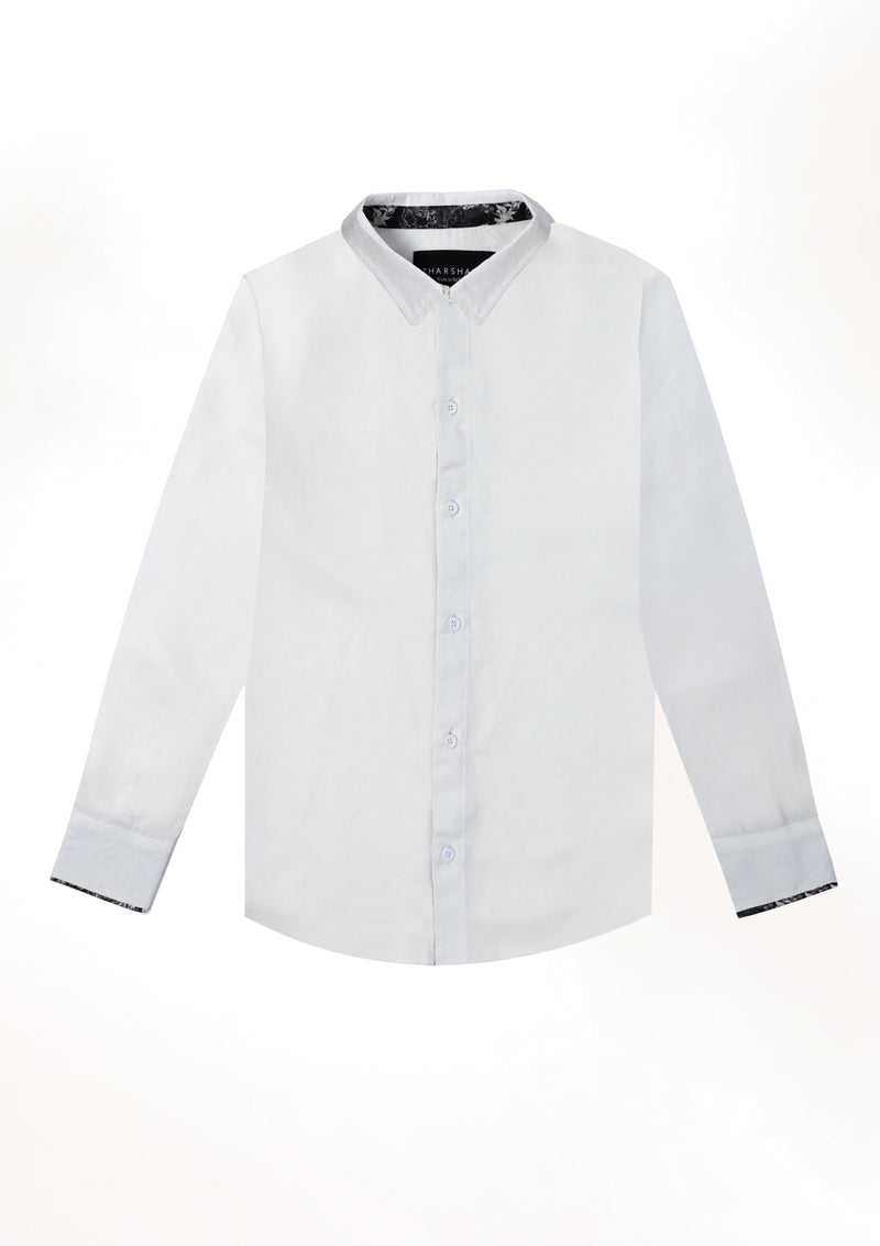 White Classic Long Sleeve Contrast Cuff Shirt