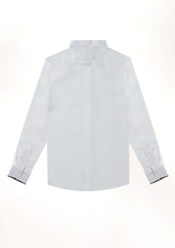 White Classic Long Sleeve Contrast Cuff Shirt