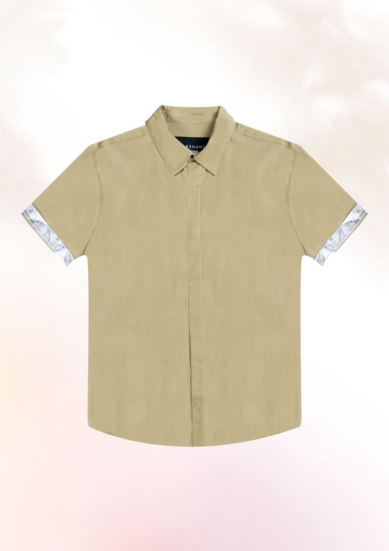 Light Khaki Contrast Cuff Shirt