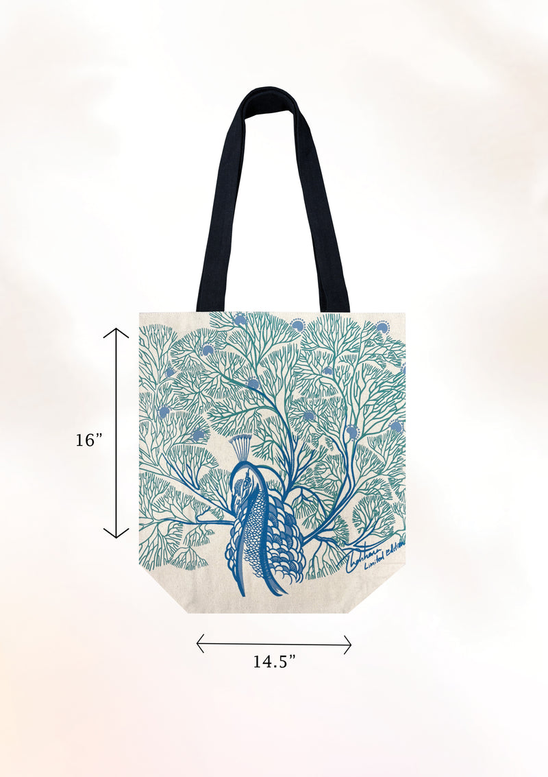 Aqua Coral Peacock Tote