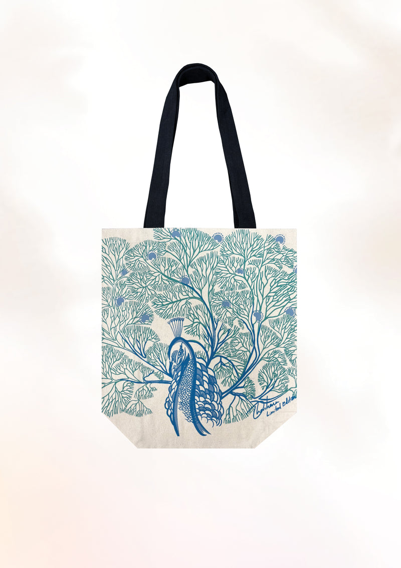 Aqua Coral Peacock Tote