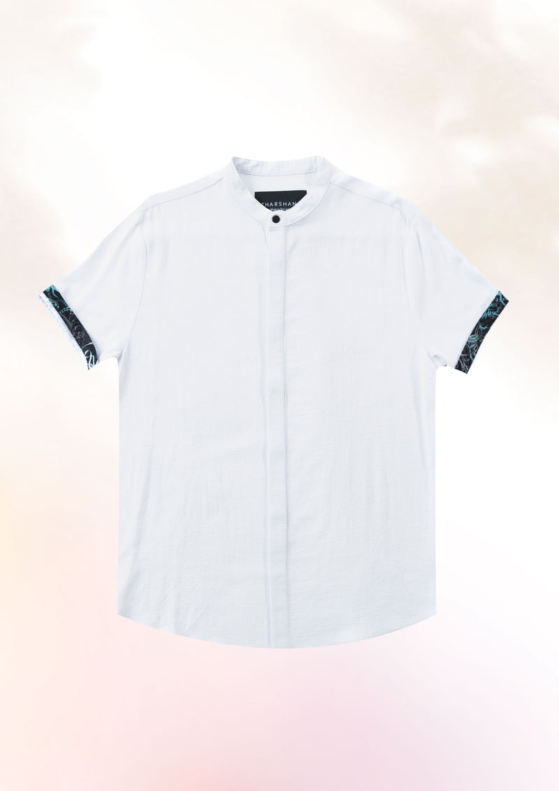 Pure White Chinese Collar Shirt