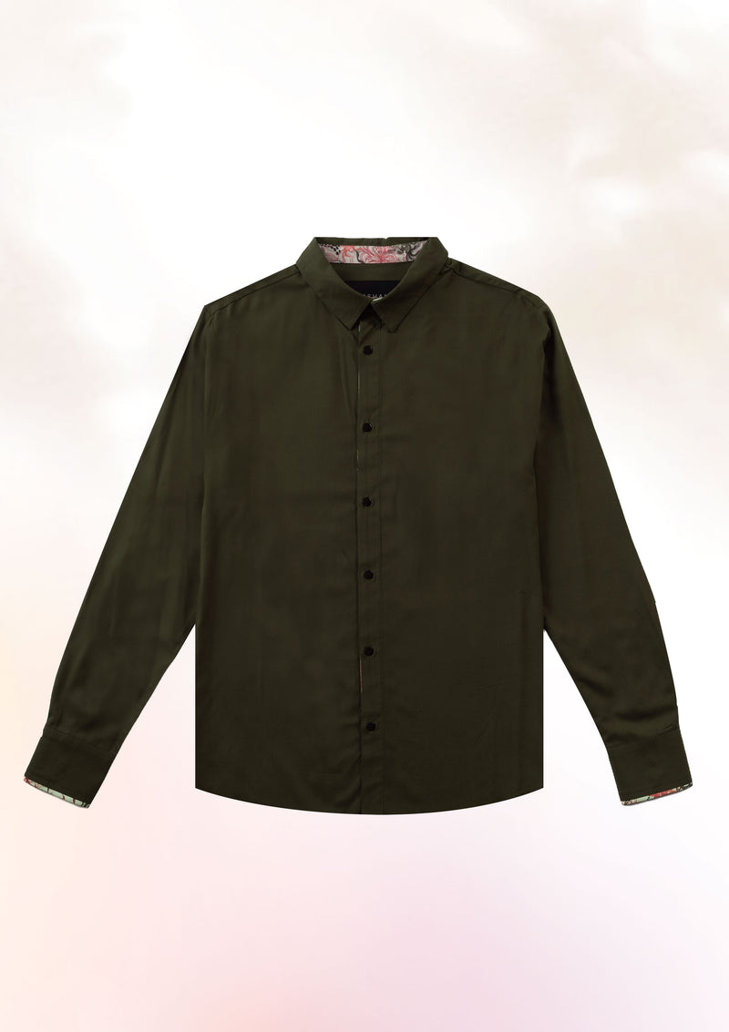 Forest Green Long Sleeve Contrast Cuff Shirt