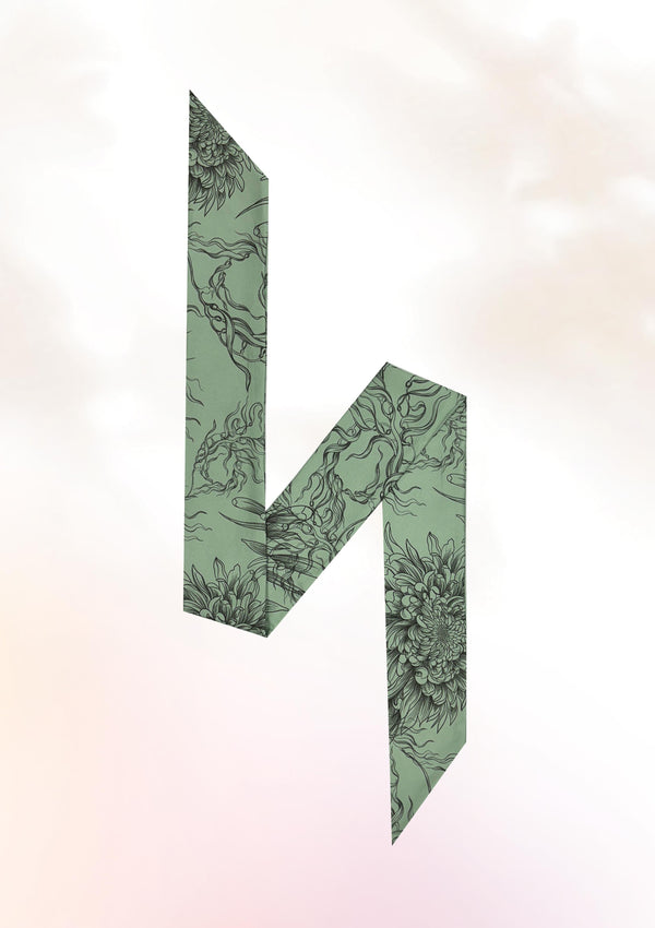 Chrysanthemum Sea Sketch Twilly Scarf