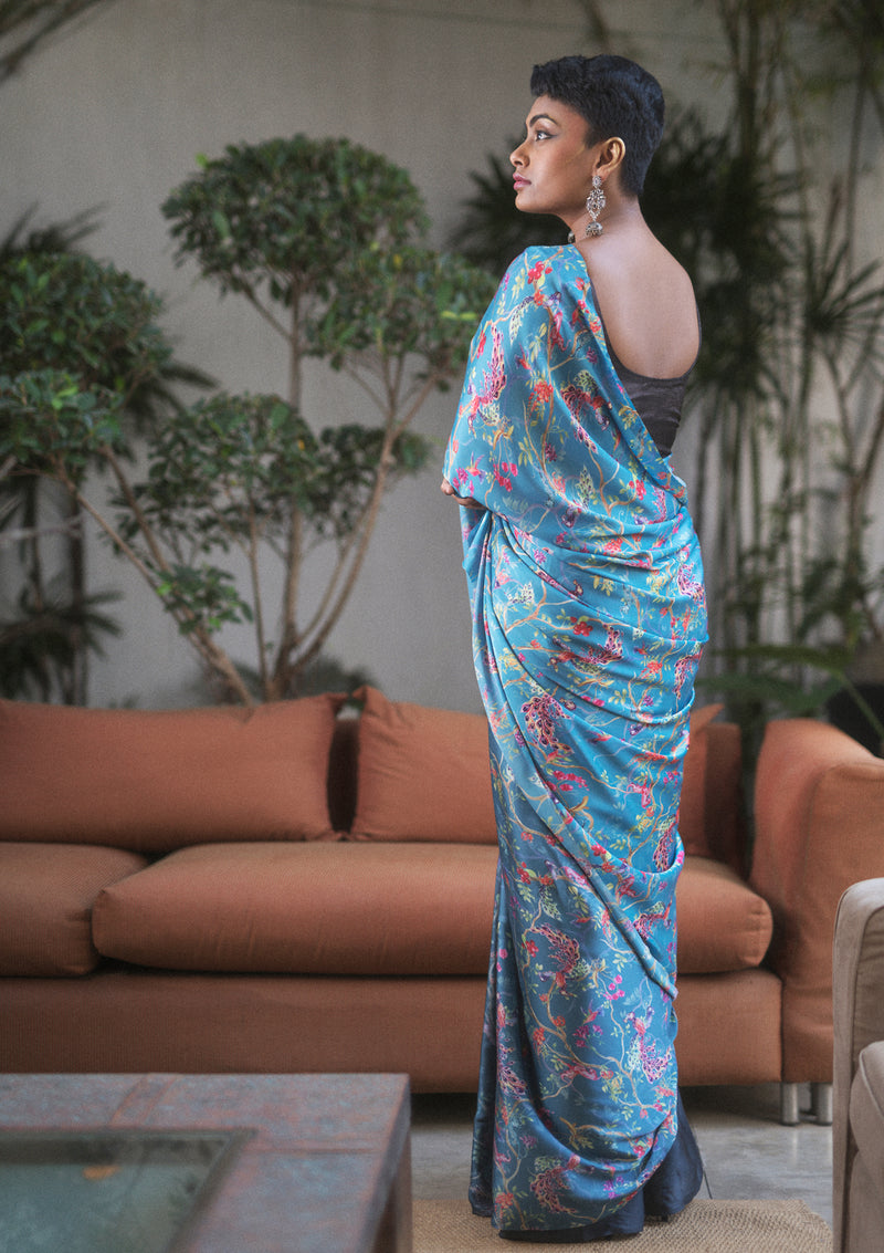 Whimsical Gradient Turquoise Saree